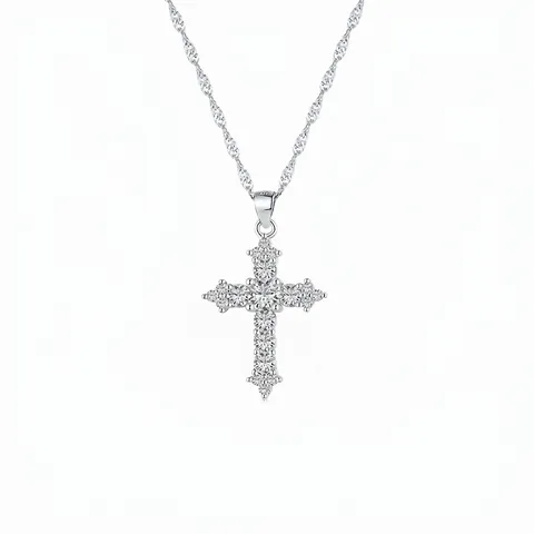 S925 Sterling Silver Cross Necklace For Women Dainty Zirconia Inlaid Pendant Clavicle Chain Religious Jewelry Gift