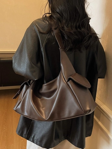Borsa a Spalla in Pelle PU di Grande Capacità Casual Minimalista Hobo Tote Bag Con Tasche Laterali Borsa Pendolare per Donna