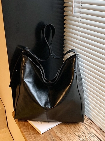 Vintage Large Capacity PU Leather Shoulder Tote Bag For Women Retro Hobo Bucket Bag Casual Commuting Slouchy Handbag