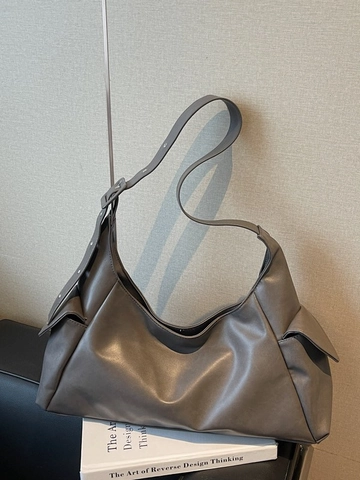 Borsa a Spalla in Pelle PU di Grande Capacità Casual Minimalista Hobo Tote Bag Con Tasche Laterali Borsa Pendolare per Donna