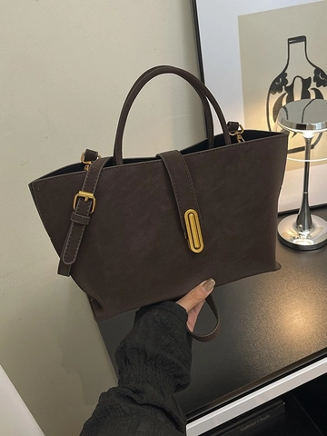 Women Retro Matte PU Leather Shoulder Bag Large Capacity Crossbody Handbag With Gold Buckle Adjustable Strap Fashion Tote