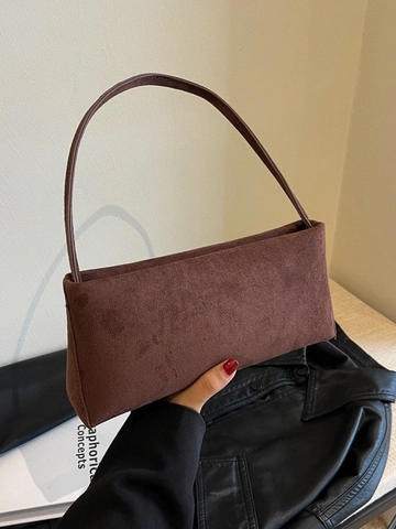 Bolso de Hombro de PU con Textura de Gamuza Minimalista para Mujer Color Sólido Bolso de Axila Baguette Elegante para Uso Diario