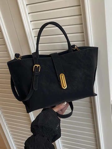 Women Retro Matte PU Leather Shoulder Bag Large Capacity Crossbody Handbag With Gold Buckle Adjustable Strap Fashion Tote