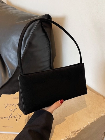 Bolso de Hombro de PU con Textura de Gamuza Minimalista para Mujer Color Sólido Bolso de Axila Baguette Elegante para Uso Diario