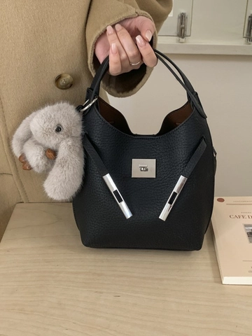 Borsa a Secchiello in Pelle PU Vintage Minimalista da Donna Streetwear Fashion Borsa a Tracolla Con Ciondolo a Coniglio Opzionale