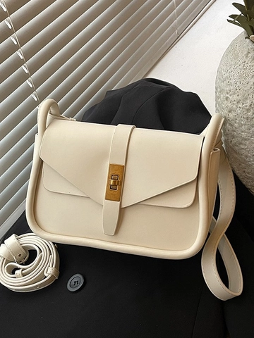 Borsa a Spalla Semplice in Pelle PU da Donna Vintage Piccola Borsa a Tracolla Quadrata Chiusura con Serratura in Metallo
