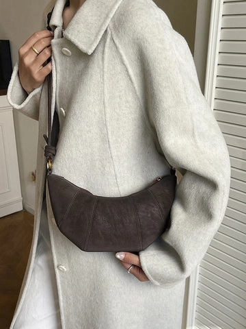 Borsa a Tracolla Vintage in Camoscio a Croissant per Donna Patchwork Mezzaluna Borsa Sottoascellare Minimalista Con Palla di Peluche