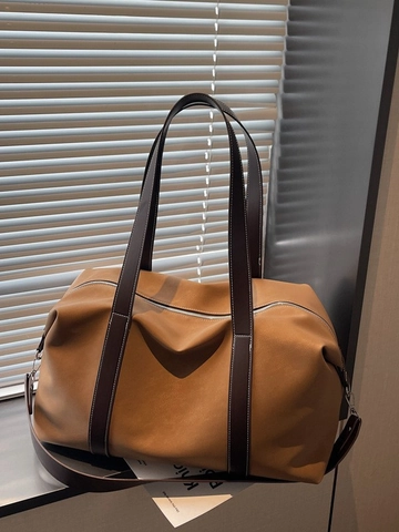 Bolso Tote de Cuero PU Vintage de Gran Capacidad para Mujer Bolso de Viaje de Hombro con Parches y Correa Ajustable