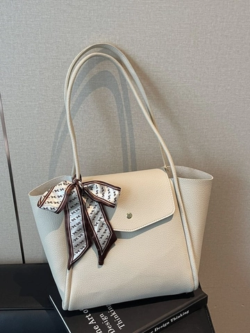 Damen Große Kapazität Tote Bag PU Leder Litschikorn Schultertasche Mit Dekorativem Schal Gold Schnalle Pendler Handtasche