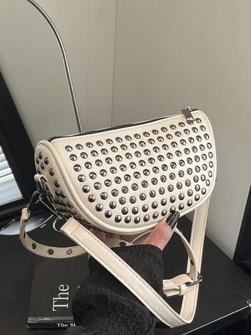 Sac Bandoulière Demi-Lune en Cuir PU Style Punk pour Femme Avec Décoration de Rivets en Métal Sangle Réglable Sac à Épaule