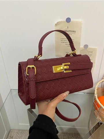 Damen Retro PU Leder Gewebt Umhängetasche Mit Gold Schloss Minimalistische Handtasche Mode Top Handle Crossbody Tasche Alltag