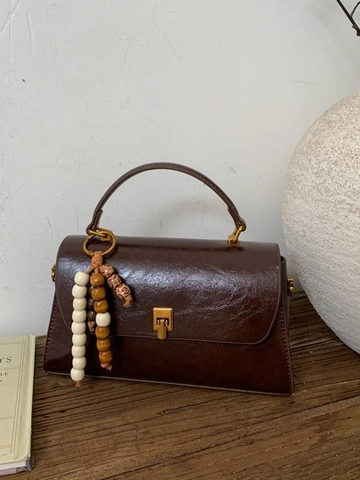 Sac à Bandoulière Vintage Patchwork pour Femmes Rétro en Cuir PU Suède Sac à Main Carré avec Gland Perlé pour Trajet Quotidien