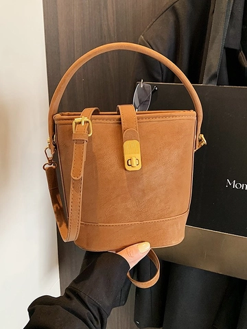 Vintage PU-Leder Beuteltasche Für Damen Retro Handtasche Mit Gold-Metallschloss Große Kapazität Umhängetasche Schultertasche