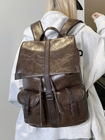 Zaino in Pelle PU Vintage per Donna Stile Street Distressed Grande Capacità Borsa da Scuola per Studenti Zaino per Laptop con Tasche Multiple