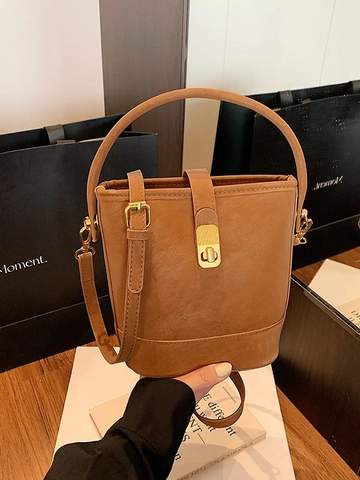 Vintage PU-Leder Beuteltasche Für Damen Retro Handtasche Mit Gold-Metallschloss Große Kapazität Umhängetasche Schultertasche