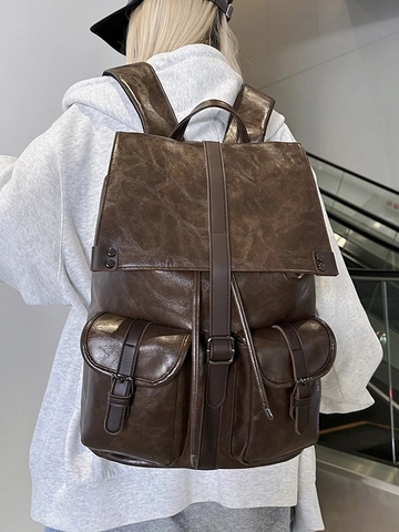 Zaino in Pelle PU Vintage per Donna Stile Street Distressed Grande Capacità Borsa da Scuola per Studenti Zaino per Laptop con Tasche Multiple