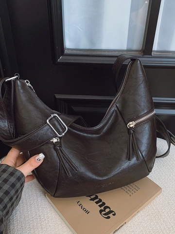 Vintage PU-Leren Dumpling Crossbody Tas Voor Dames Grote Capaciteit Hobo Schoudertas Met Verstelbare Riem Retro Stijl Handtas