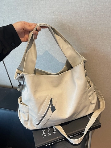 Women Large Capacity PU Leather Bucket Bag Minimalist Solid Color Tote Crossbody Bag With Adjustable Strap Commuter Handbag