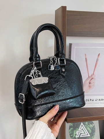 Borsa a Guscio in Pelle PU Lucida da Donna Con Mini Pochette Pendente Borsa a Mano Urbana Semplice Tracolla per Uso Quotidiano