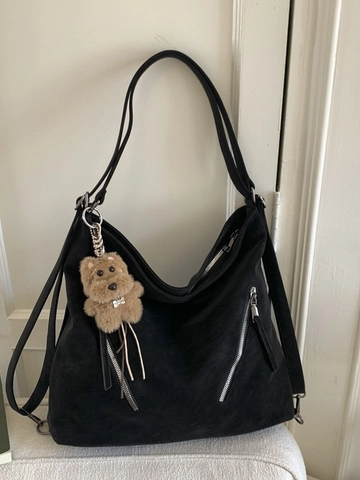 Retro PU Leder Grote Capaciteit Draagtas Voor Dames Minimalistische Schoudertas Met Pluche Hanger Kantoor Woon-werkverkeer