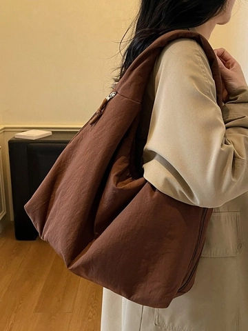 Bolso de Hombro de Nailon Casual para Mujer Minimalista Color Sólido Bolso Tote Grande Ligero Bolso Hobo Plissettato para Diario