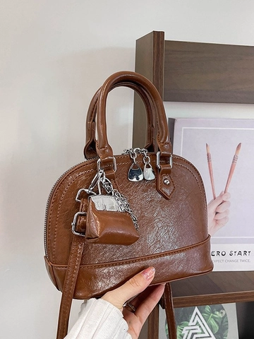 Borsa a Guscio in Pelle PU Lucida da Donna Con Mini Pochette Pendente Borsa a Mano Urbana Semplice Tracolla per Uso Quotidiano