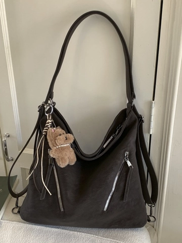 Retro PU Leder Grote Capaciteit Draagtas Voor Dames Minimalistische Schoudertas Met Pluche Hanger Kantoor Woon-werkverkeer