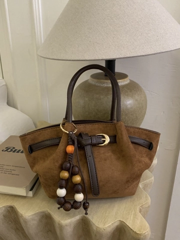 Vintage Suède PU Patchwork Schoudertas Voor Dames Retro Tote Handtas Met Contraststiksel En Kralendecor Dagelijkse Modetas