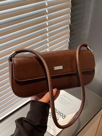 Sac Sous le Bras en Cuir PU Rétro pour Femmes Style Français Sac Baguette Minimaliste Couleur Unie Sac à Épaule en Suède