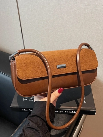 Sac Sous le Bras en Cuir PU Rétro pour Femmes Style Français Sac Baguette Minimaliste Couleur Unie Sac à Épaule en Suède