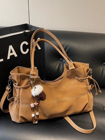 Sac Cabas en Cuir PU Grande Capacité Style Coréen Vintage pour Femmes Coutures Contrastées Sac à Épaule Avec Charme