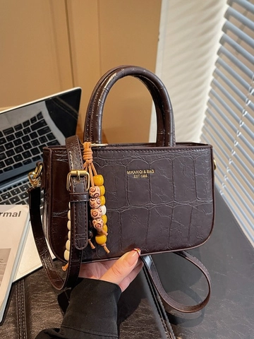 Borsa a Spalla in Pelle PU Vintage Goffrata Coccodrillo per Donna Piccola Borsa Quadrata a Tracolla Minimalista Retro con Ciondolo