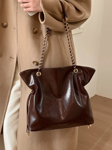 Borsa Tote da Donna in Pelle PU Grande Capacità Minimalista Catena Coulisse Borsa a Tracolla Urban Daily Moda Borsa a Mano