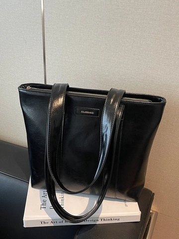 Borsa Tote da Donna in Pelle PU Vintage di Grande Capacità Borsa a Spalla Retrò Semplice e Trendy Borsa a Mano per Pendolari