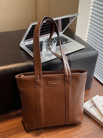 Borsa Tote da Donna in Pelle PU Vintage di Grande Capacità Borsa a Spalla Retrò Semplice e Trendy Borsa a Mano per Pendolari