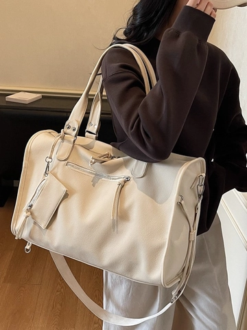 Damen Einfache Große Kapazität PU Leder Reisetasche Mode Ziernähte Schultertasche Mini Beutel Crossbody Tote Bag Alltag