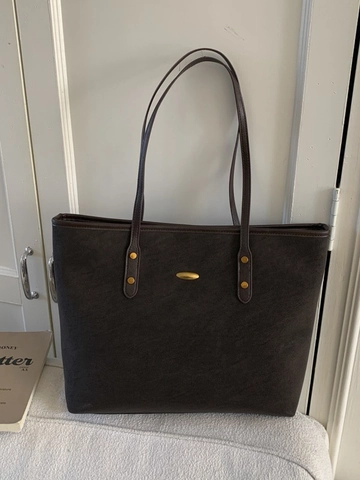 Retro Minimalist PU Leather Tote Bag For Women Large Capacity Shoulder Bag With Rabbit Charm Commuter Office Handbag