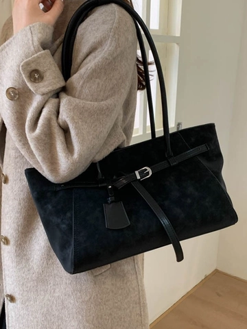 Damen Retro Große Kapazität PU Leder Tote Bag Minimalistisch Koreanischen Stil Schultertasche Mit Metallschnalle Für Büro