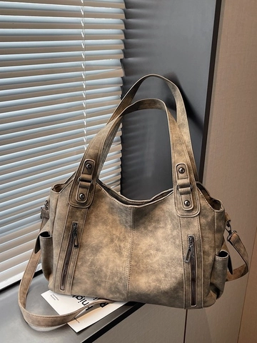 Borsa Tote da Donna Vintage Grande Capacità in Pelle PU Retrò Casual Borsa a Spalla Con Tracolla Regolabile Borsa a Mano