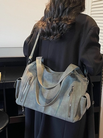 Borsa Tote da Donna Vintage Grande Capacità in Pelle PU Retrò Casual Borsa a Spalla Con Tracolla Regolabile Borsa a Mano
