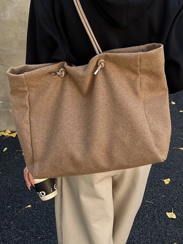 Large Capacity PU Leather Tote Bag For Women Minimalist Vintage Solid Color Shoulder Bag Casual Daily Commute Handbag
