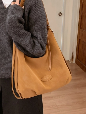 Women Minimalist Large Capacity Tote Bag Faux Leather Solid Color Retro Hobo Shoulder Bag For Daily Commuting Office Top Handle Bag