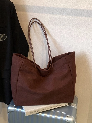 Large Capacity PU Leather Tote Bag For Women Minimalist Vintage Solid Color Shoulder Bag Casual Daily Commute Handbag