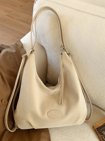 Women Minimalist Large Capacity Tote Bag Faux Leather Solid Color Retro Hobo Shoulder Bag For Daily Commuting Office Top Handle Bag