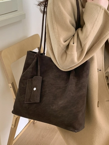 Grand Sac Fourre-Tout Vintage en Similicuir PU Mat pour Femmes Sac à Épaule Minimaliste Rétro Avec Pochette Décontracté