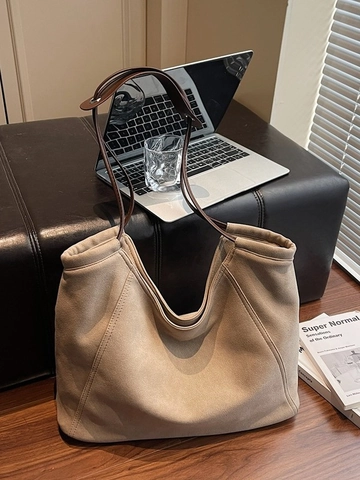 Bolso Tote de Gamuza de Gran Capacidad Bolso de Hombro con Costuras Minimalistas para Mujer Viaje Diario Color Sólido Bolso Hobo Moda Bolso Casual