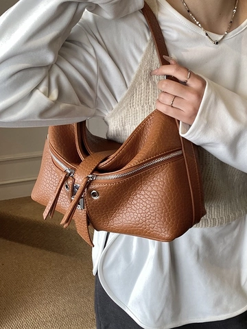 Vintage Vrouwen PU Leer Schoudertas Litchi Korrel Multi Rits Crossbody Tas Woon-werkverkeer Mode Handtas