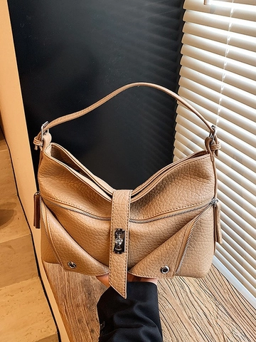 Vintage Vrouwen PU Leer Schoudertas Litchi Korrel Multi Rits Crossbody Tas Woon-werkverkeer Mode Handtas