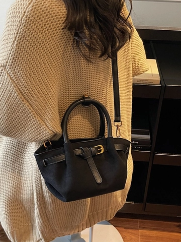 Borsa a Mano Vintage in Pelle PU da Donna a Tracolla in Texture Scamosciata Retro Con Fibbia per Cintura Borsa Tote per Pendolari