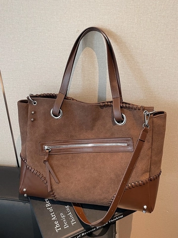 Borsa Tote in Pelle PU di Grande Capacità Vintage per Donna Borsa a Tracolla Patchwork Con Cuciture Intrecciate e Tracolla Rimovibile Borsa a Mano Quotidiana
